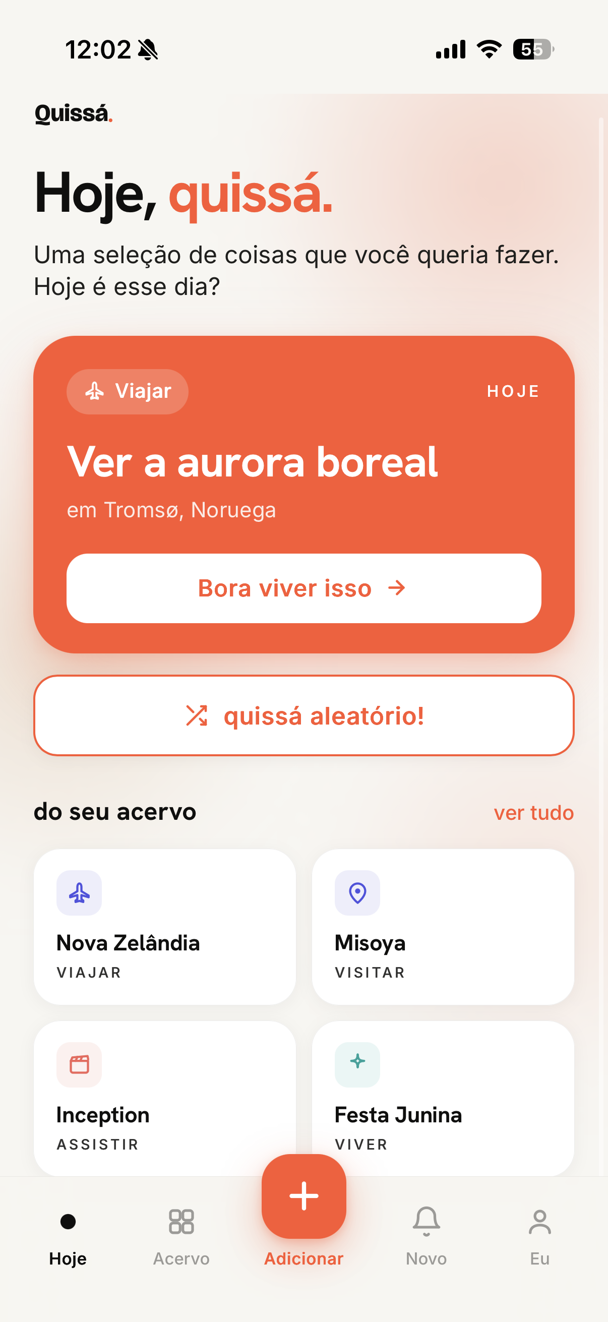 App Quissá — tela Hoje
