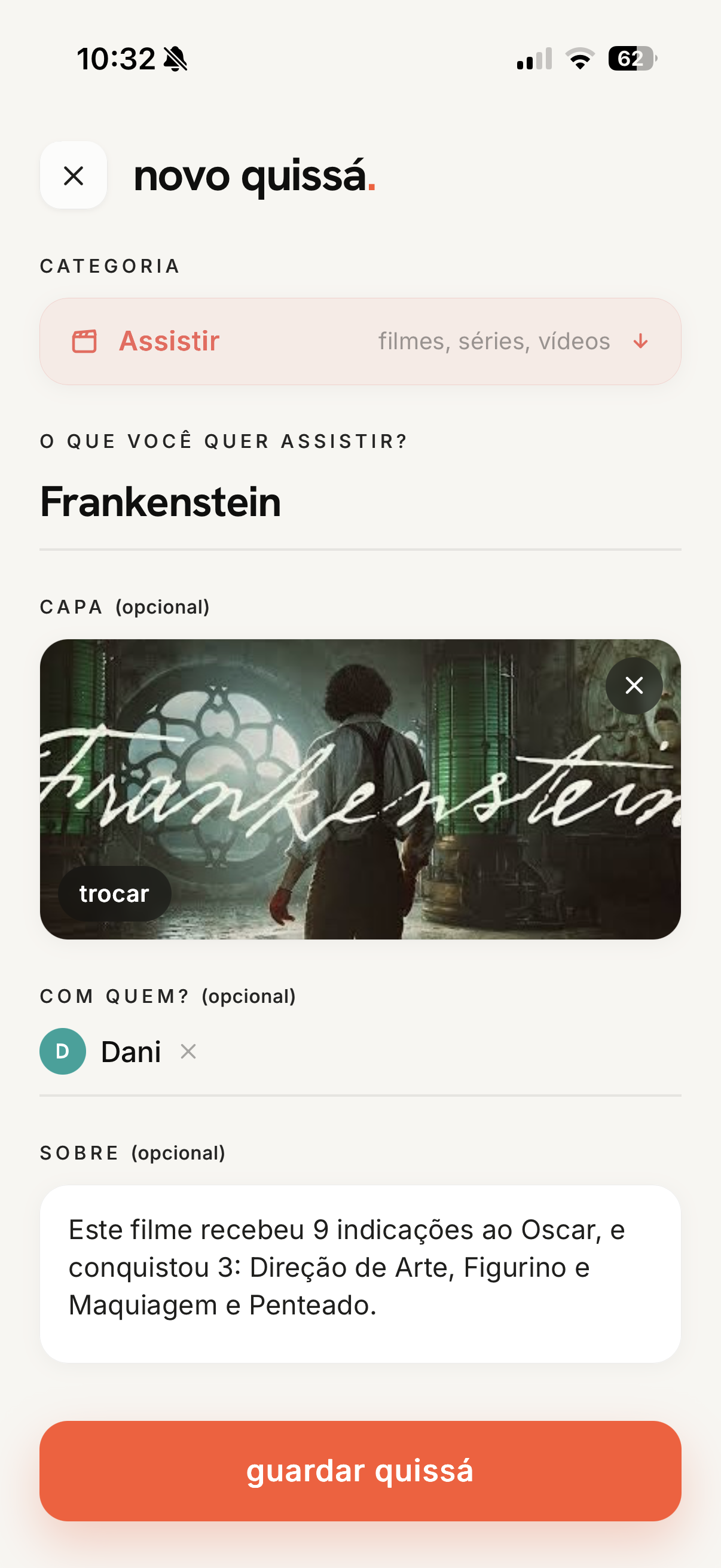 App Quissá — novo quissá preenchido (Frankenstein)